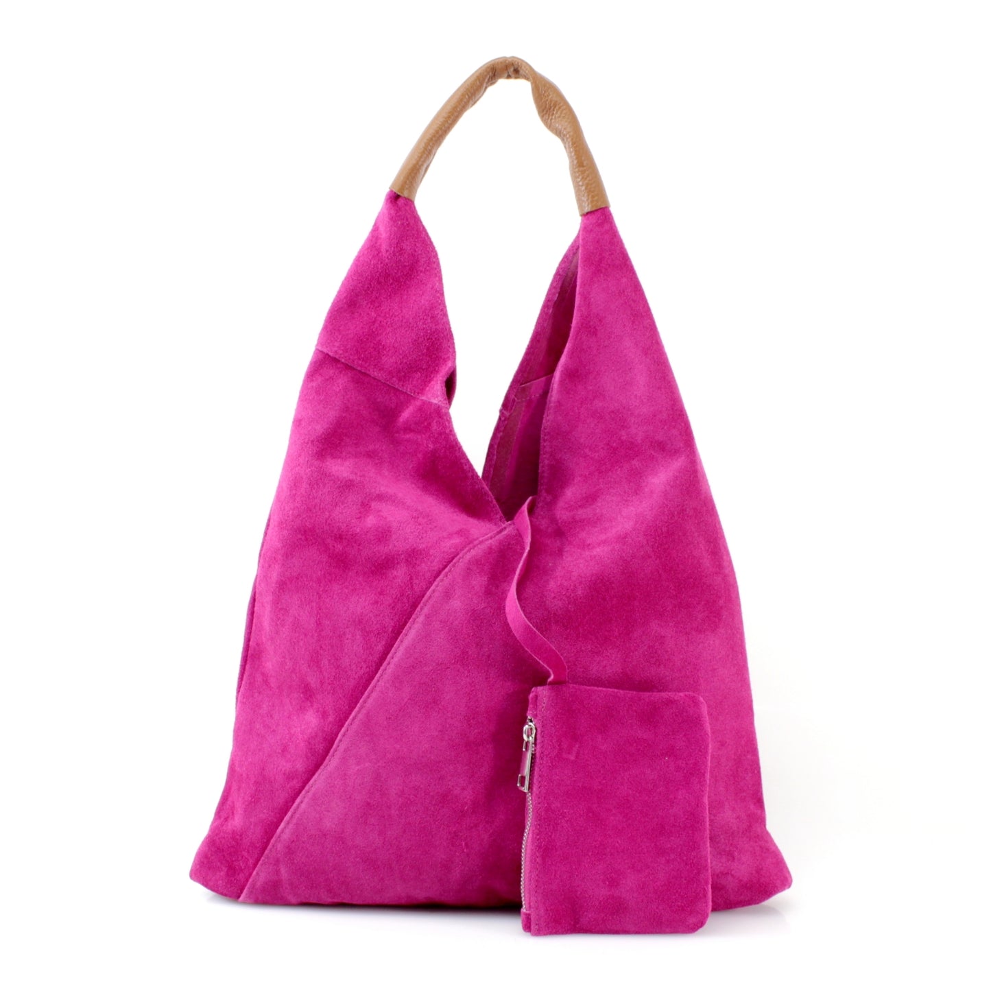 Leather suede shoulder bag with a purse