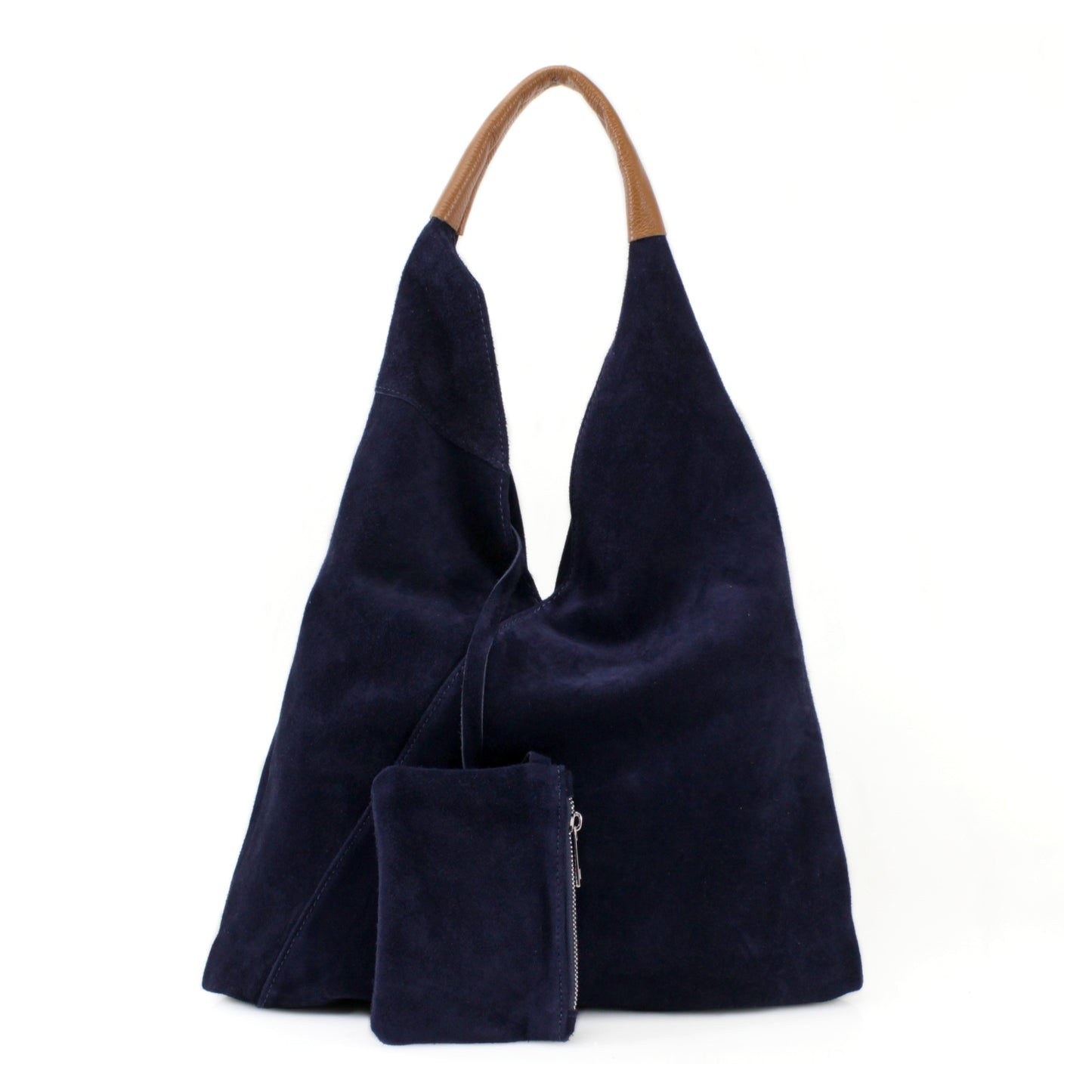 Leather suede shoulder bag with a purse