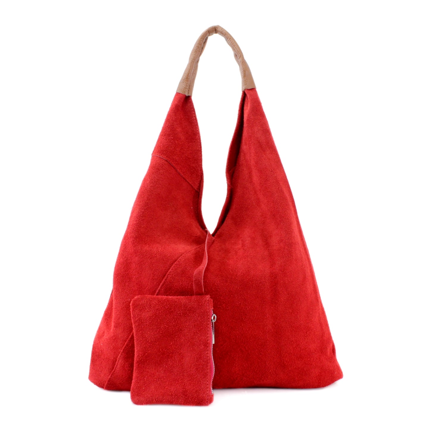 Leather suede shoulder bag with a purse