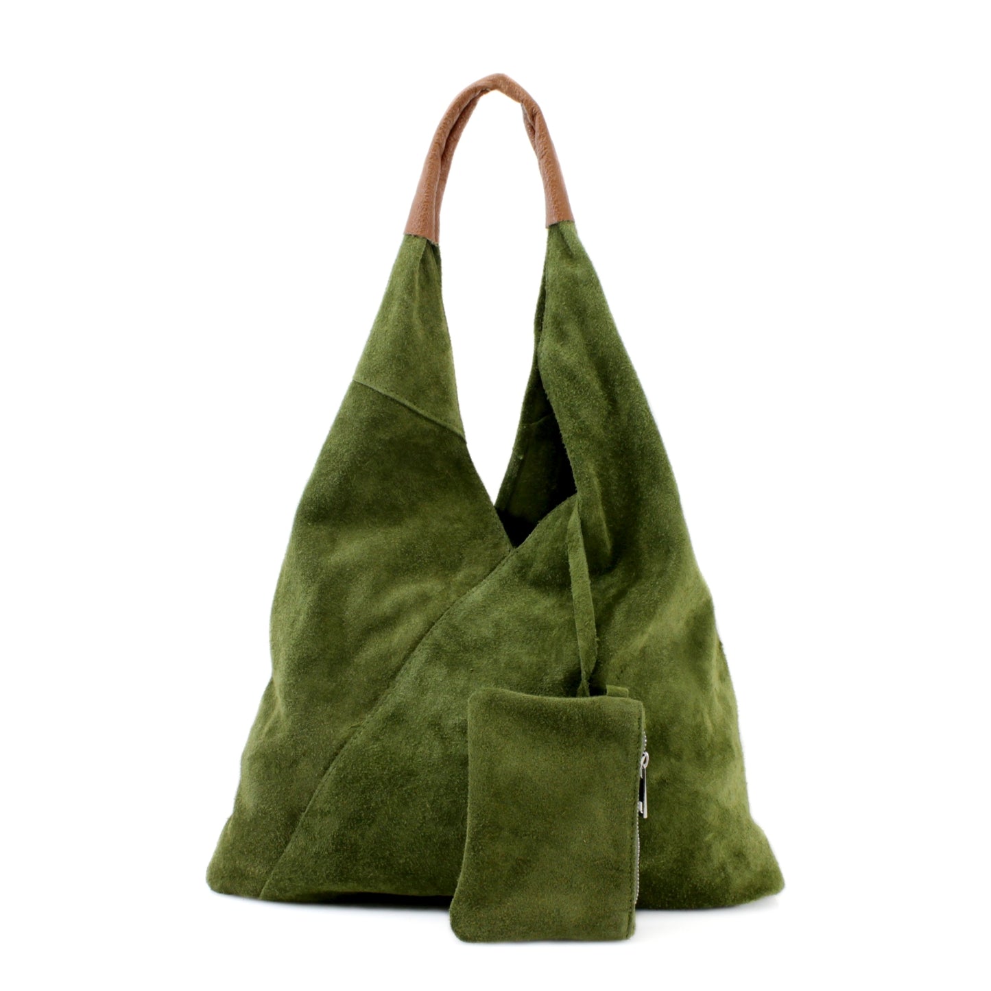 Leather suede shoulder bag with a purse