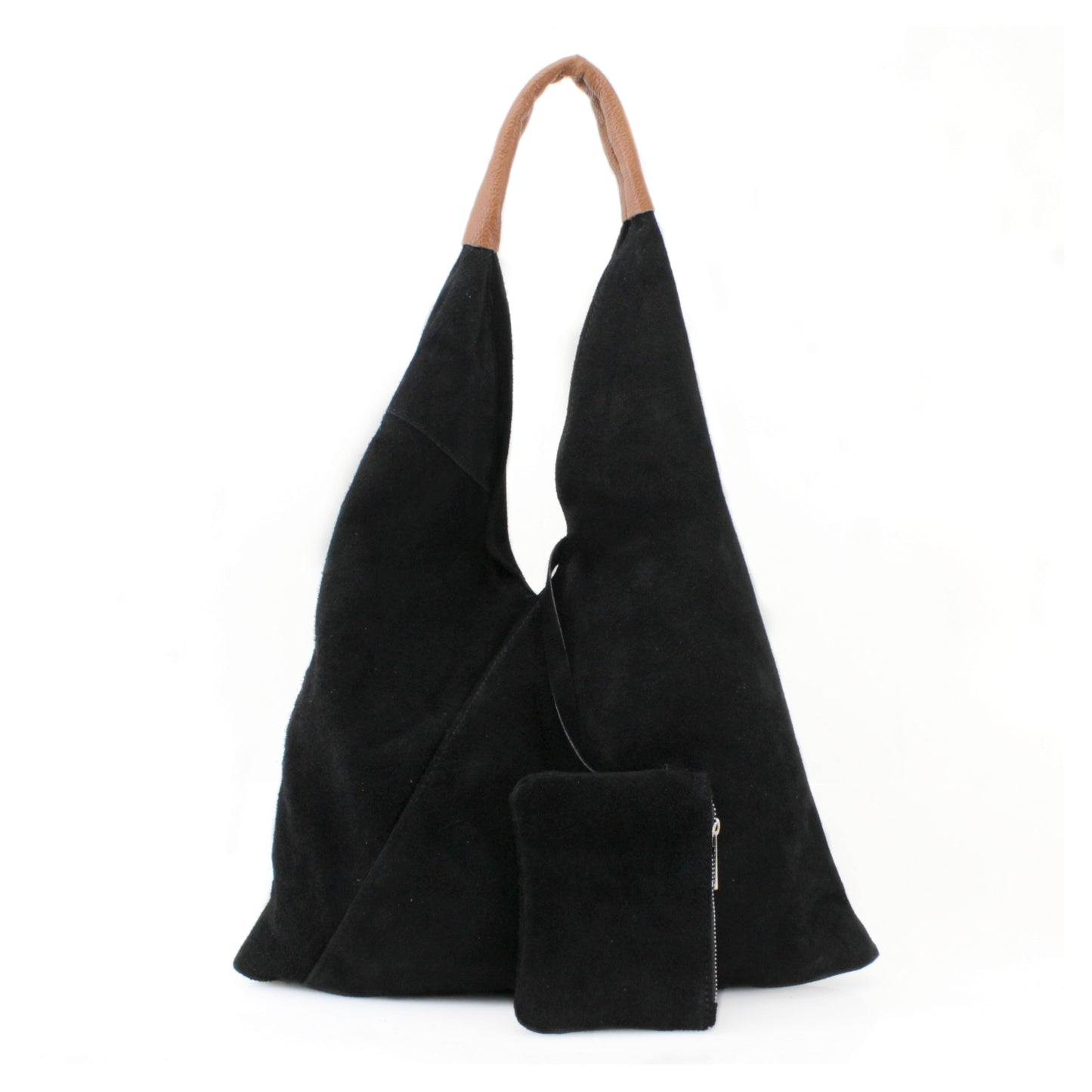 Leather suede shoulder bag with a purse