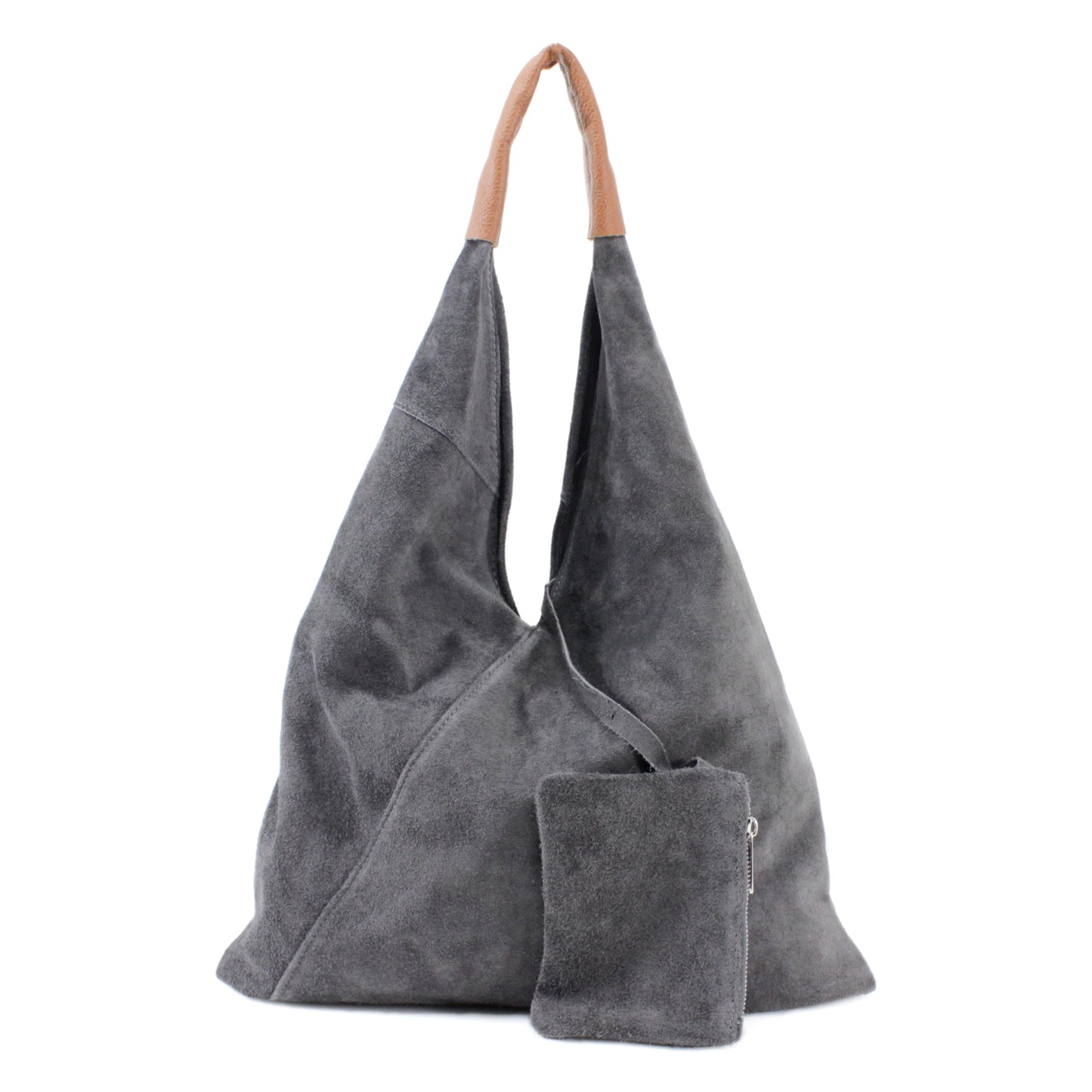 Leather suede shoulder bag with a purse