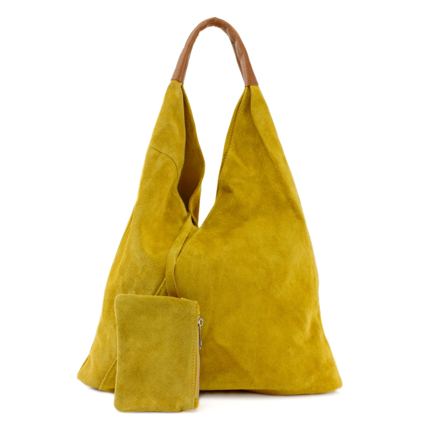 Leather suede shoulder bag with a purse