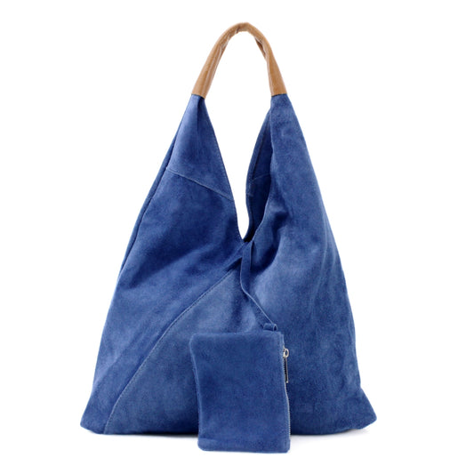 Leather suede shoulder bag with a purse