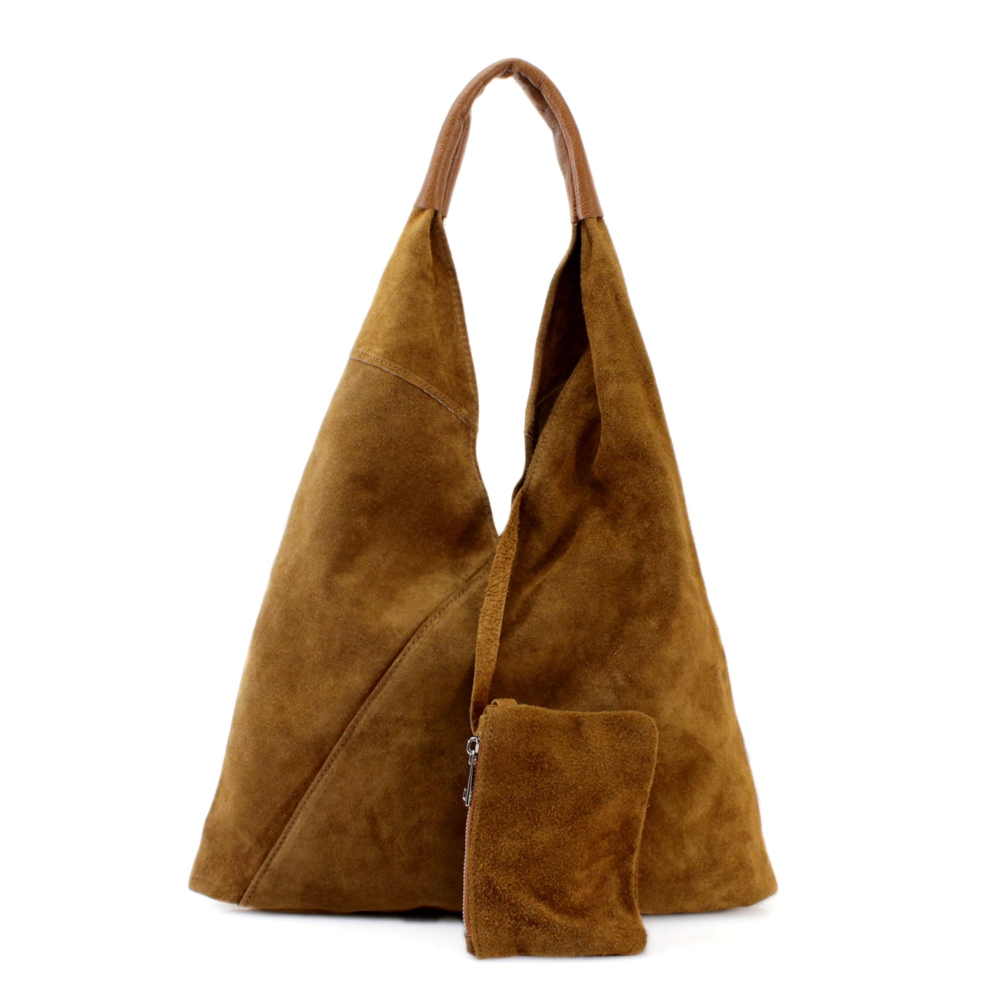 Leather suede shoulder bag with a purse