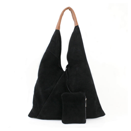 Leather suede shoulder bag with a purse
