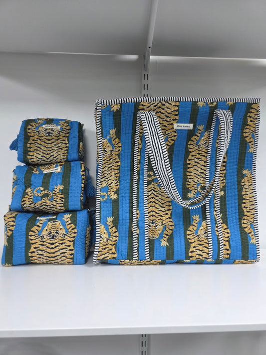 The Indigo Tiger Tote Large Size Reversible Tote Bag perfect for travel comes with 3 water proof wash bags
